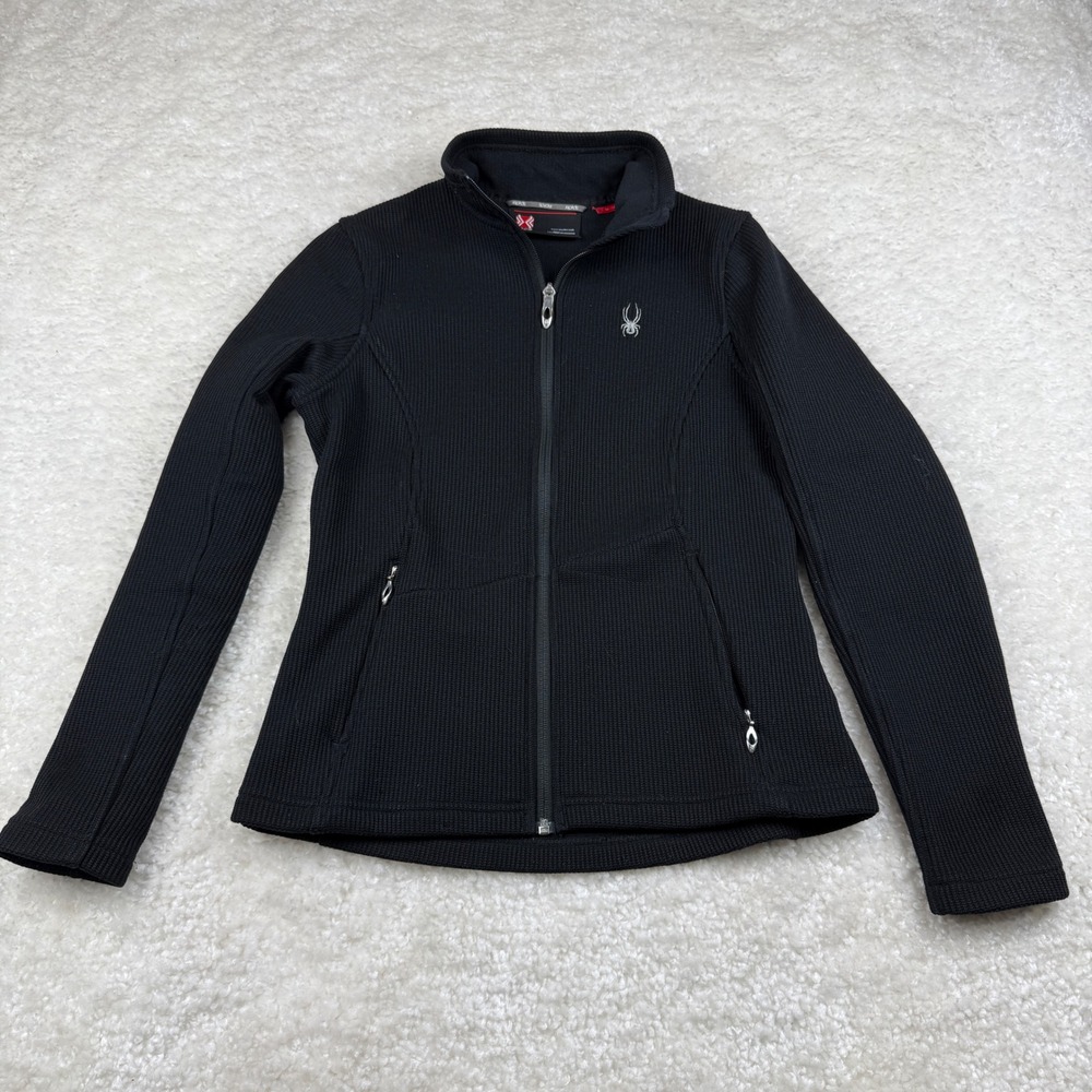 Spyder Core Sweater Jacket Women Medium Black Full Zip Fleece Lined Rib Knit